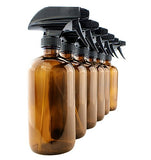 Cornucopia 16oz Amber Glass Spray Bottles (6 Pack), Boston Round Bottles W/Heavy Duty Mist and Stream Sprayers