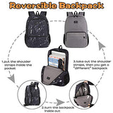 Matein School Backpack, Reversible Double Sided Bookbag for College Student Boys and Girls Classic Casual Daypack for Travel Water Resistant Slim Basic Backpack Unisex Gifts for Men, Women, Grey&Black