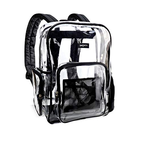 SMARTY Heavy Duty Clear Backpack - Large Transparent Bookbag With Nylon Bottom, TSA Compliant For School & Events