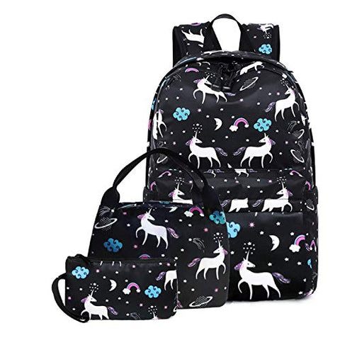 Unicorn School Backpack Waterproof Canvas Pencil Bag 3PC Set