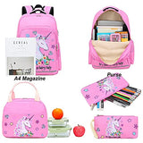 Girls Backpack for Kids Elementary Bookbag Girly School Bag with Insulated Lunch Tote and Pencil Pouch for Children (Light Pink - 3 Pices)