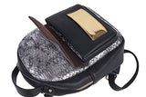 Damara Womens Snakeskin-Embossed Joint-Color Backpack,Black
