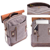 Vintage Leather Canvas Backpack, Retro Canvas Campus School Rucksack Fits 15.6 inch Laptop