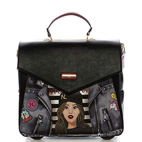NICOLE LEE USA Women's Rolling Black Messenger Bag 4 Spinner Wheels & Electronic Compartment Travel Tote Paola Goes Tomboy One Size