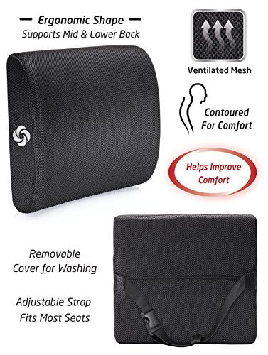 Samsonite SA5243 Memory Foam Ergonomic Lumbar Support Car Pillow - Black  for sale online
