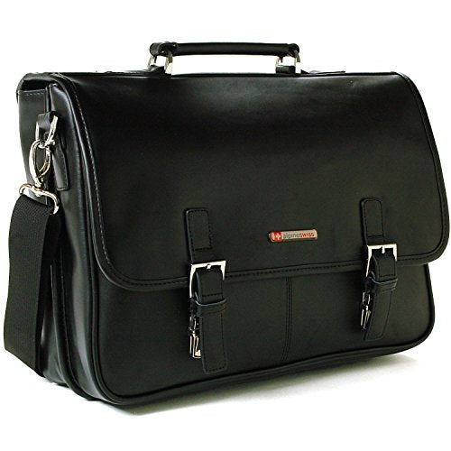 Alpine Swiss Leather Briefcase Laptop Case Messenger Bag1 Year Mfgs Warranty