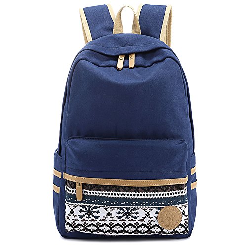 Eaglebeky Casual Style Lightweight Canvas Backpack School Bag Travel Daypack (Dark Blue)
