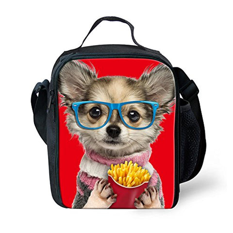 Doginthehole Kid'S Feral Pug Dogs Design Food Bags Cute Neoprene Lunch Bag For Camping