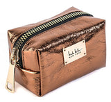 Nicole Miller Metallic Oversized Gold Zipper Makeup Pouch For Women And Adults in Bronze