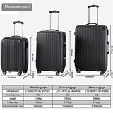 3 Pieces Spinner Luggage Sets black Suitcase Sets Hardshell Lightweight ABS Travel Luggage