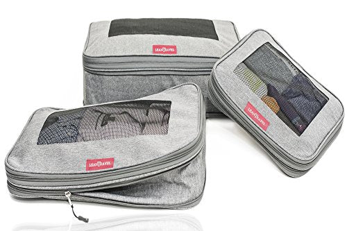 LeanTravel Compression Packing Cubes Luggage Organizers (6) Set Grey :  : Fashion