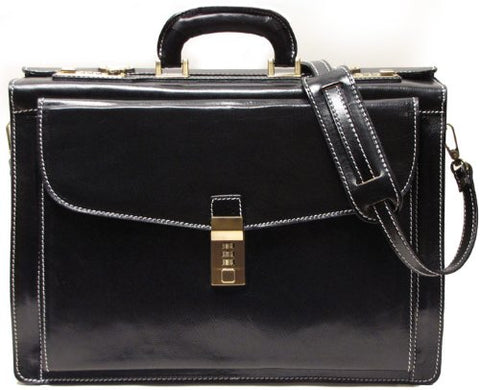 Floto Roma Litigator Briefcase in Black Italian Calfskin Leather