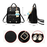 Bag Wizard Oasd Women'S Backpack Leather Multi Way Girls School Cartoon Pendant, Black