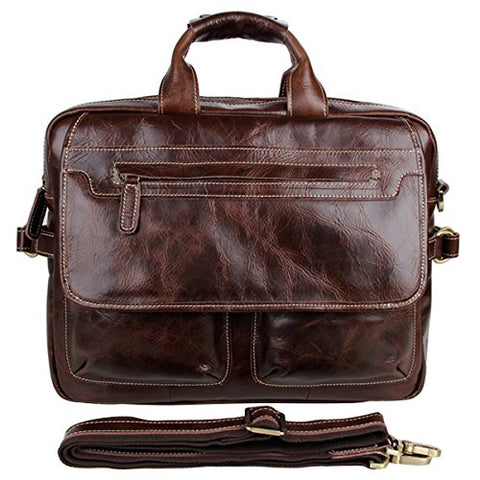 ABage Men's Genuine Leather Messenger Bag 17" Laoptop Tote Shoulder Office Bag Brown