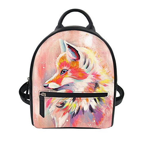 Fox Print Mini Backpack Pu Leather for Women Girls Travel Shopping