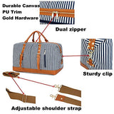 BLUBOON Weekender Overnight Bag Travel Women Ladies Canvas Duffle Tote Bags PU Trim (Blue stripe)