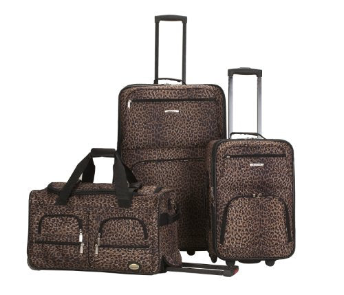 Rockland Luggage 3 Piece Printed Luggage Set, Leopard, Medium