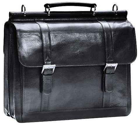 Mancini SIGNATURE Luxurious Italian Leather 15.6" Laptop Briefcase in Black