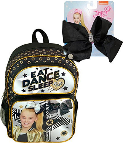 Jojo Siwa "Eat Dance Sleep" Black & Gold Backpack And Signature Black Hair Bow Set