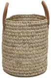 Moroccan Straw Round Tote Bag W/ Leather Handles - 13"Lx15"H - Malaga
