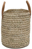Moroccan Straw Round Tote Bag W/ Leather Handles - 13"Lx15"H - Malaga