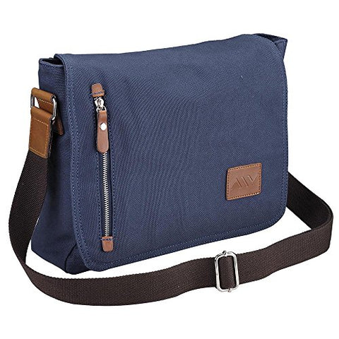 Aw 14" Vintage Canvas Cross Body Schoolbag Satchel Shoulder Messenger Bag Bookbag Men Women Student