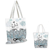 Ocean canvas messenger bag Sealife Sketchy Swirl Like Hand Drawn Waves and Boat Image canvas