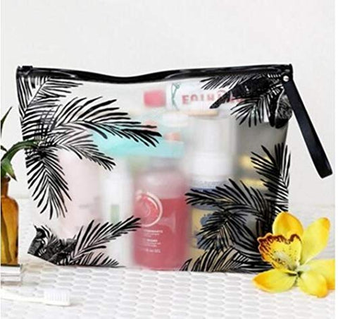 Fashion Women Travel Cosmetic Bags PVC Clear Leaf Makeup Organizer Lady Large Necessary Toiletry