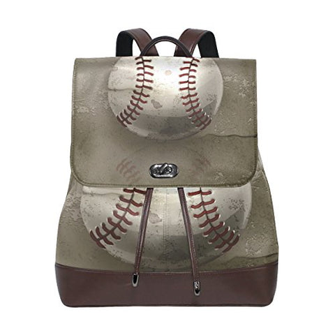 Vintage Baseball Women's Genuine Leather Backpack Bookbag School Shoulder Bag