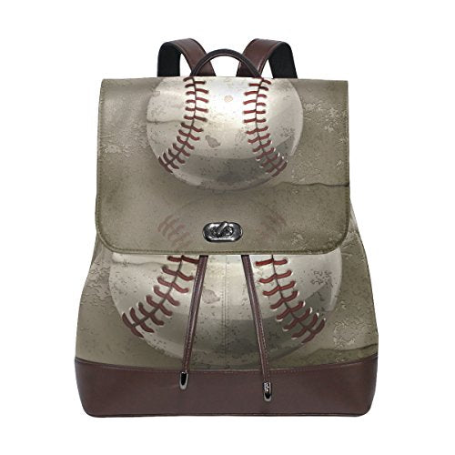 Vintage Baseball Women's Genuine Leather Backpack Bookbag School Shoulder Bag