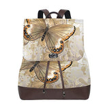 Butterfly Flower Art Women's Genuine Leather Backpack Bookbag School Purse Shoulder Bag