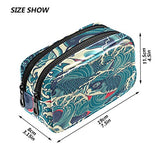 ALAZA Japanese Koi Carp Fish in the Wave Cosmetic Bag Leather Pencil Case Waterproof Portable Travel Makeup Pouch with Zipper for Women Girls Teens