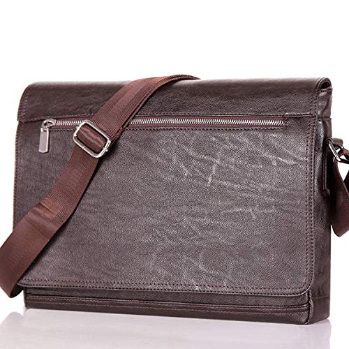 Men Laptop Computer Messenger Bag， Soft Leather Briefcase Shoulder Crossbody Bag