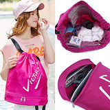 Drawstring Backpack with Shoe Compartment Beach Sport Gym Sack Bag for Women(Rose Red)