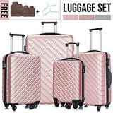 Apelila 4 Piece Luggage Sets,Travel Suitcase Spinner Hardshell Lightweight w/Free Suitcase Cover& Hanger (Rose Gold 4 Piece)