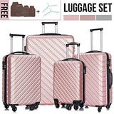 4 Piece Luggage Sets,Travel Suitcase Spinner Hardshell Lightweight w/Free Suitcase Cover& Hanger (Rose Gold, 18 20 24 28 Inch)