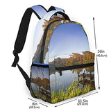 Double Shoulder Casual Backpack,Lake View Fishing Countryside Themed With Tre,Lightweight Durable Rucksack Business Travel Sports Schoolbag Daypack for Men Women Adult Teens