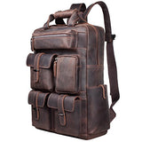 S-Zone Vintage Crazy Horse Genuine Leather Backpack Multi Pockets Travel Sports Bag