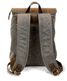 Canvas Leather Laptop Backpack – Unisex, Classic Style, Genuine Leather (Grey)