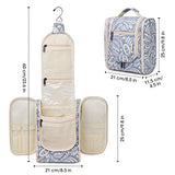 Hanging Travel Toiletry Bag Cosmetic Make up Organizer for Women and Men (Blue Leaf)