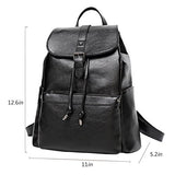 ABage Women's Buckle Flap Backpack Vintage Slim Faux Leather Travel School Backpack, Black
