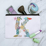 Letter K Floral Monogram Initial Makeup Cosmetic Bag Organizer Pouch
