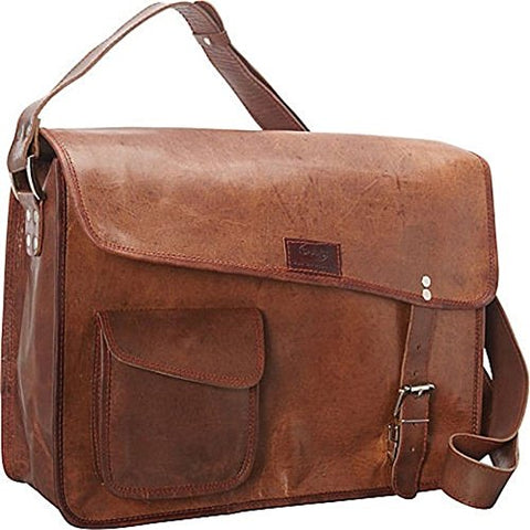 Sharo Leather Bags Computer Messenger Bag (Dark Brown)