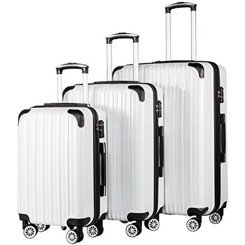 Coolife Luggage Expandable 3 Piece Sets Pc+Abs Spinner Suitcase 20 Inch 24 Inch 28 Inch (White