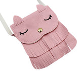 Kids Cute Cat Tassel Bag Girls Mini Satchel PU Leather Crossbody Bag Coin Pouse(Pink)