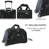 TPRC 21" "Adventure" Rolling Duffel Constructed with Honeycomb Designed RIP-STOP Material Includes Dual Side Pockets and Front Accessory Pocket, Black Color Option