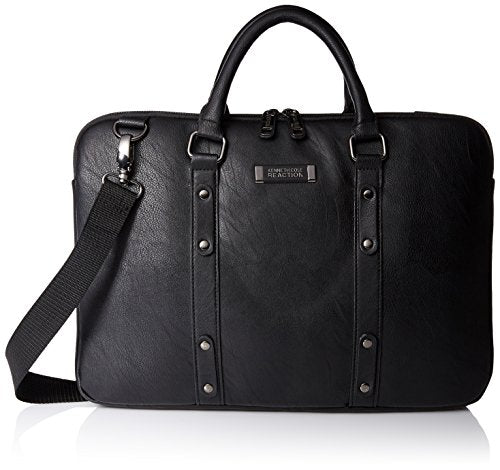 Kenneth Cole Reaction Faux Leather Slim Dual Compartment Top Zip 16" Laptop Business Case, Black
