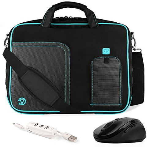 Vangoddy Pindar Aqua Blue Messenger Bag W/ Usb Hub And Wireless Mouse For Asus Transformer Book /