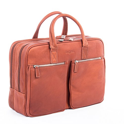 Bugatti Sartoria Zipper Large Leather Briefcase, Top Grain Leather, Cognac