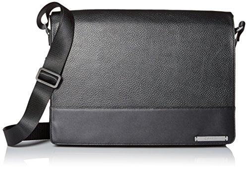 Calvin Klein Men's Pebble Leather Messenger, Ink/Black